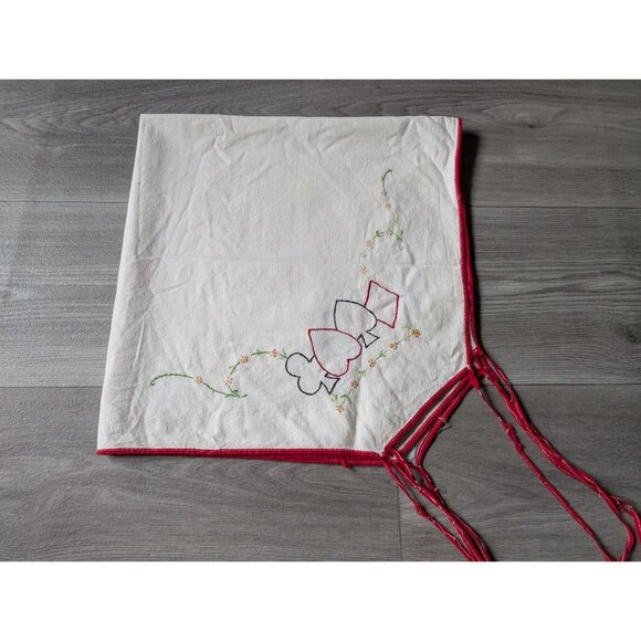 Vintage Tablecloth With Embroidered Playing Card Suits & Floral Design  29" x 29 - Picture 1 of 9